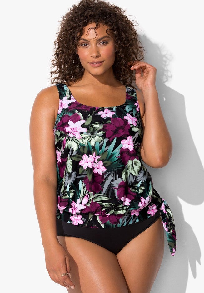 Side Tie Blouson Tankini Set, , alternate image number null