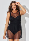 High Neck Mesh Dot Underwire Swimdress, , alternate image number null