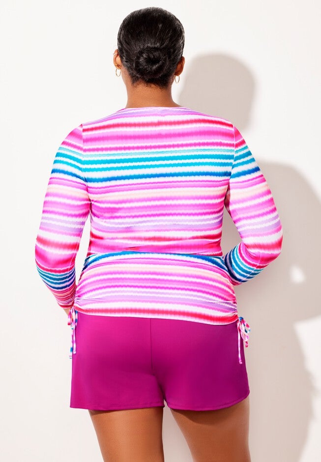 Chlorine Resistant Side-Tie Adjustable Long Sleeve Swim Tee Set, , on-hover image number null