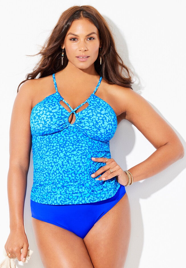 Shirred Halter Tankini Set, , hi-res image number 0