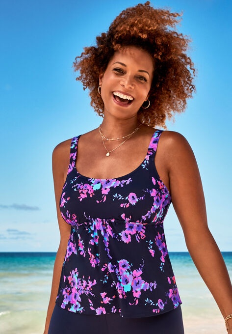 Flared Tankini Top, PURPLE POPPIES, hi-res image number null