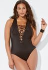 Lace Up One Piece Swimsuit, , alternate image number null