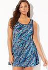 Chlorine Resistant Tank Swimdress, BLUE SWIRLS, hi-res image number null