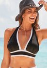 Bliss Colorblock Pleated Halter Bikini Top, BLACK WHITE, hi-res image number 0