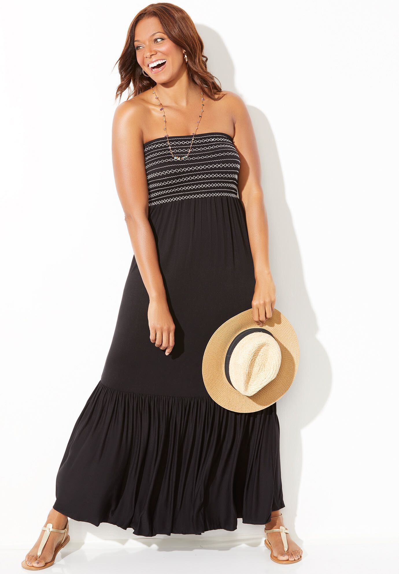 Karlie Smocked Bandeau Maxi Dress Cover Up Swimsuits For All