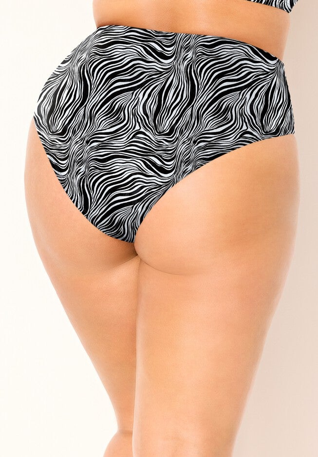Side Shirred High Waist Swim Brief, ISLAND ZEBRA, alternate image number null