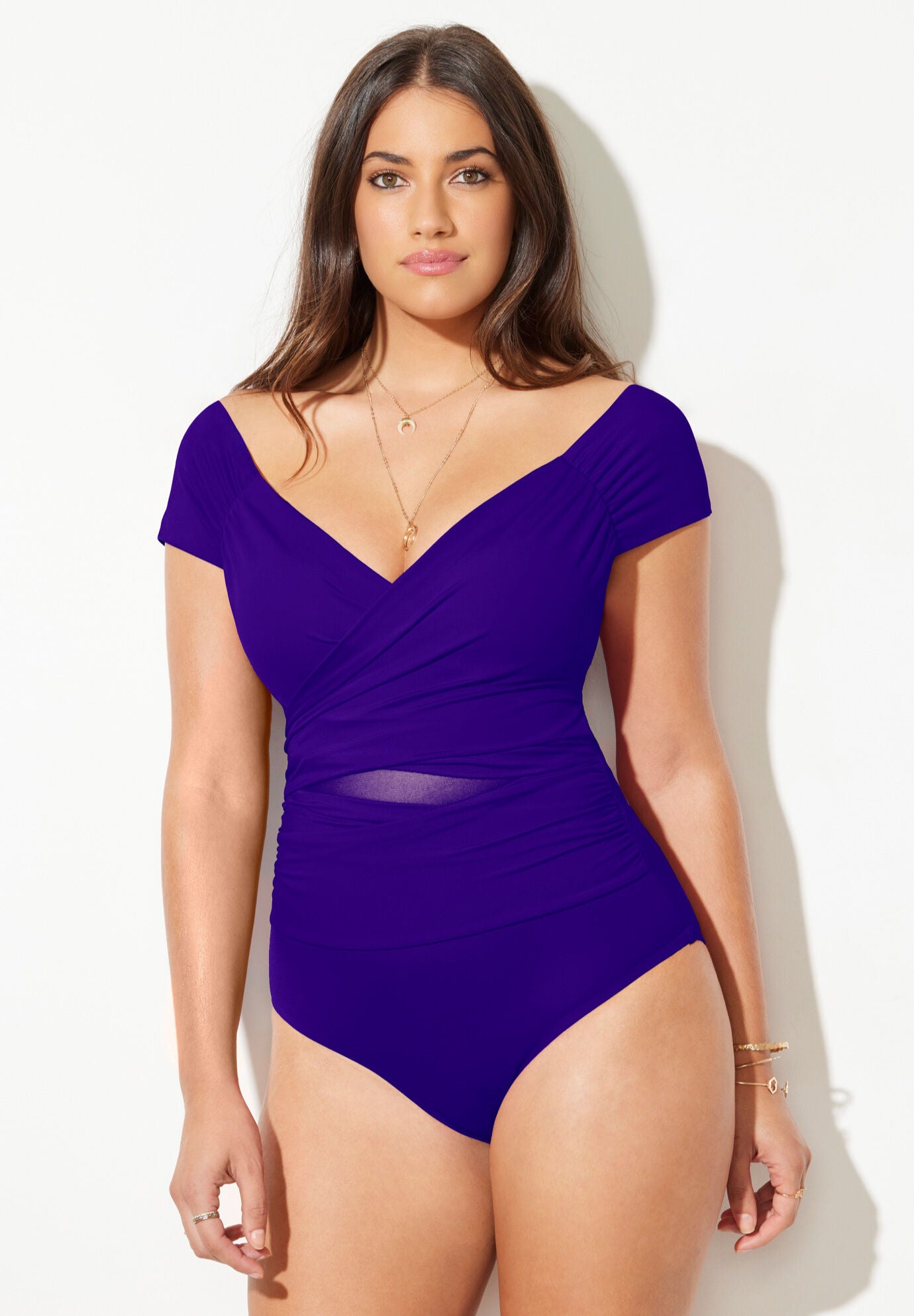 mesh sleeve swimsuit