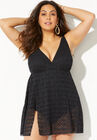Crochet Side Slit V-Neck Swimdress, , alternate image number null