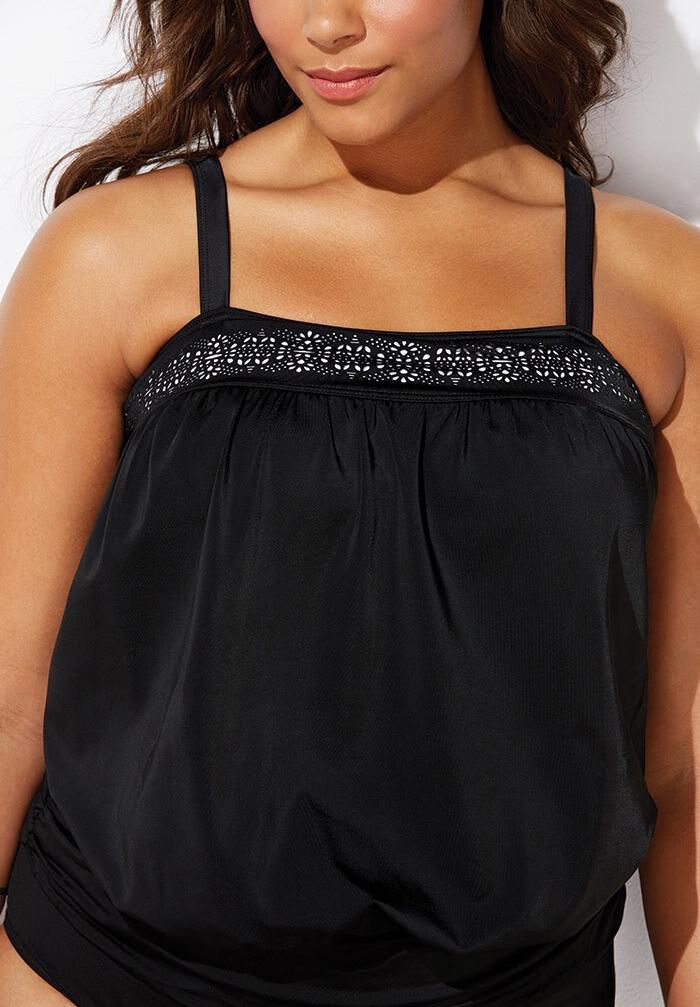 Laser Cut Blouson Tankini Top, , alternate image number 2