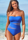 Mesh Wrap Bandeau One Piece Swimsuit, ELECTRIC IRIS BLUE, hi-res image number null