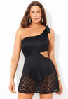 One Shoulder Tie Lace Swimdress, BLACK, hi-res image number null