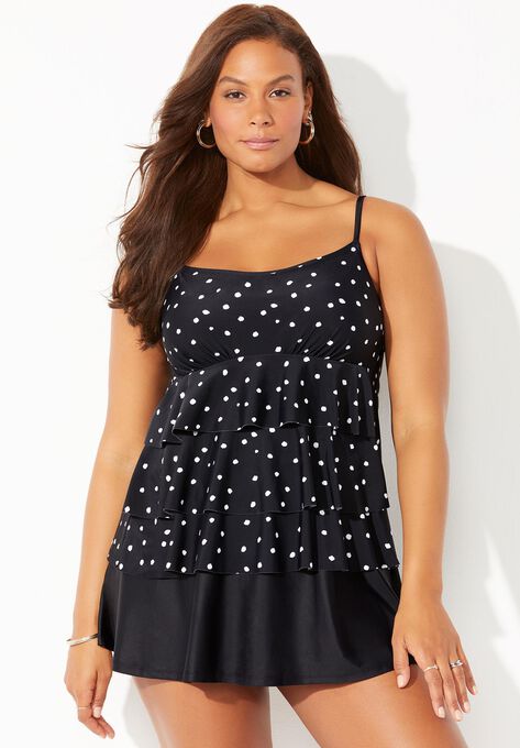 Tiered Swimdress, BLACK WHITE DOTS, hi-res image number null