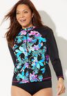 Chlorine Resistant Zip Front Long Sleeve Swim Shirt, , alternate image number null