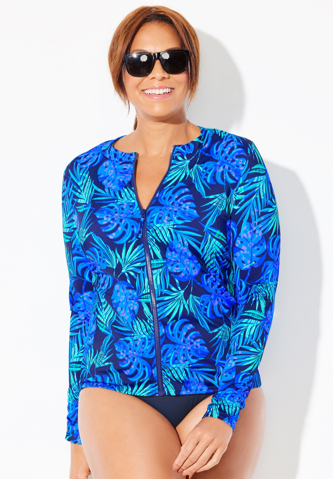 Chlorine Resistant Zip Up Swim Shirt Rash Guard