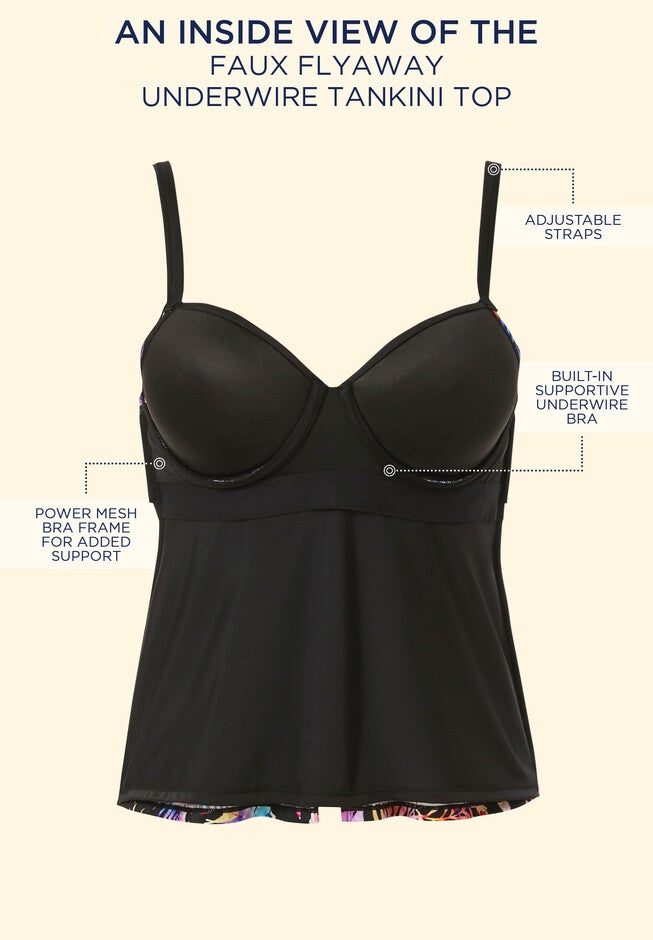Faux Flyaway Underwire Tankini Top, , alternate image number null