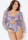 Cup Sized Chiffon Sleeve One Piece Swimsuit, , alternate image number 3