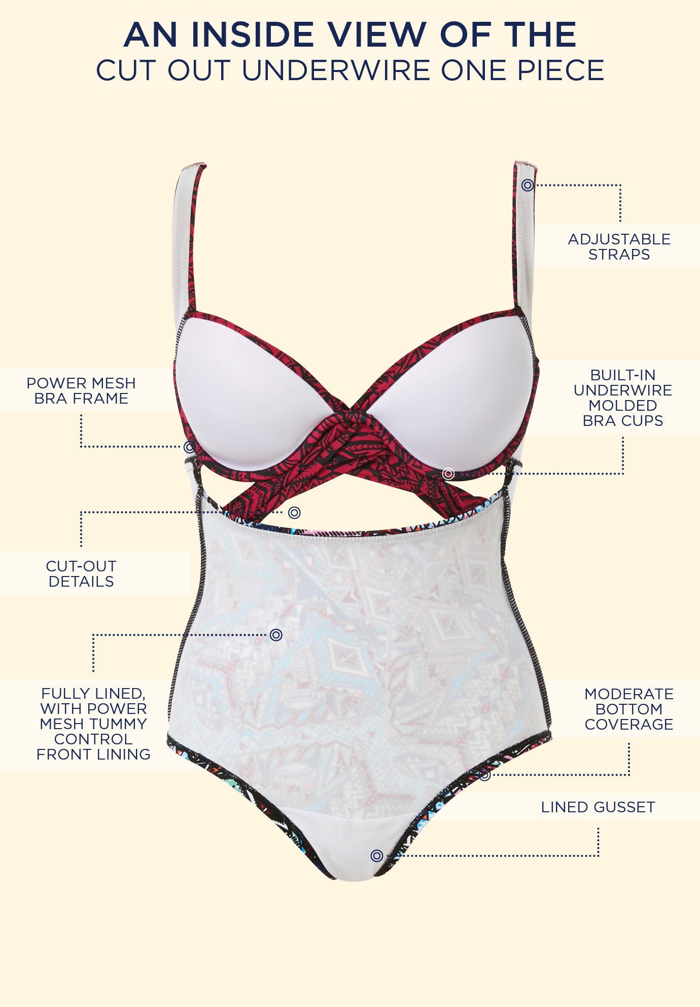 One piece swimsuit with built in underwire bra hotsell