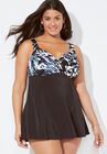 Longitude Eclipse Crossover V-Neck Swimdress, BLACK WHITE FLORAL, hi-res image number null