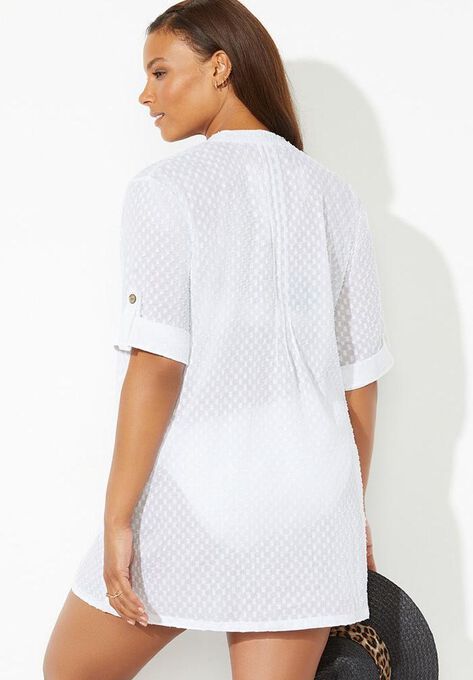 Brynn Sheer Button Up Cover Up Shirt, , on-hover image number null