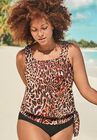 Side Tie Blouson Tankini Top, ANIMAL PRINT, hi-res image number null