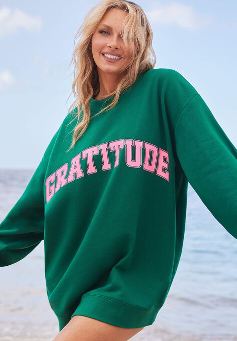 The Gratitude Coed Crewneck Sweatshirt, WATERMELON GREEN COTTON CANDY, hi-res image number null