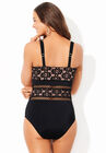 High Neck Lace Lattice One Piece Swimsuit, , on-hover image number null
