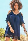 Vera Crochet Cold Shoulder Cover Up Dress, NAVY, hi-res image number null