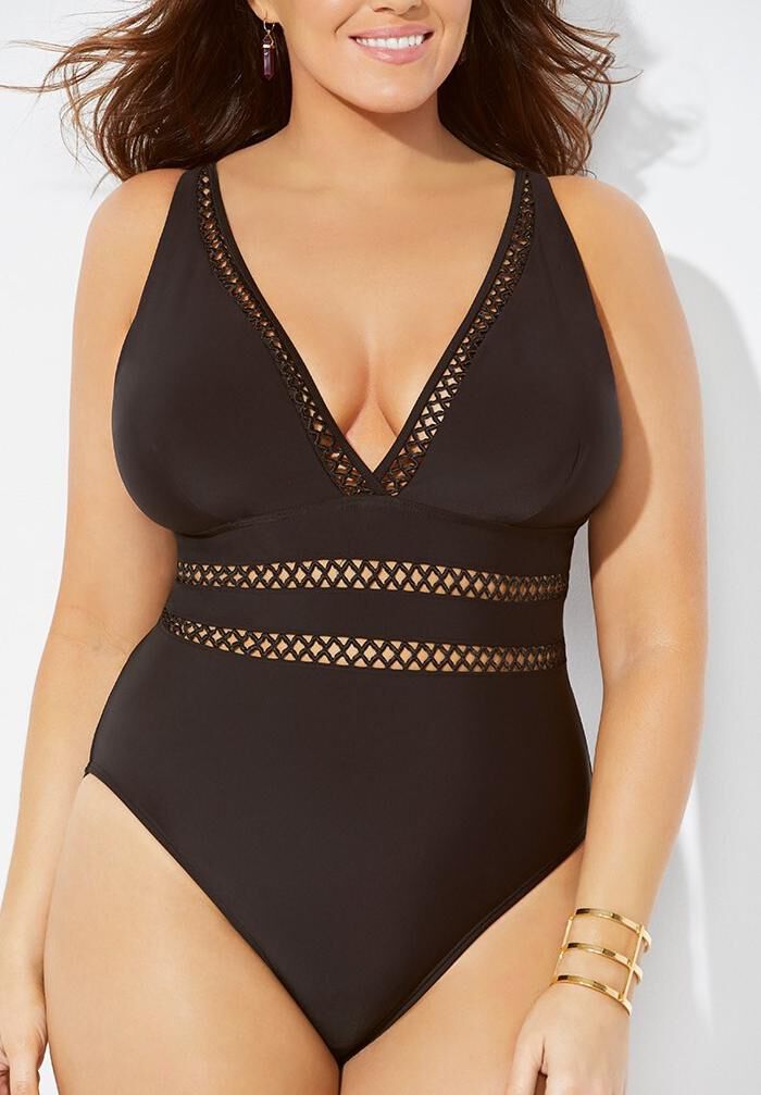black lattice swimsuit