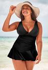 Plunge Ruffle Swimdress, BLACK, hi-res image number null