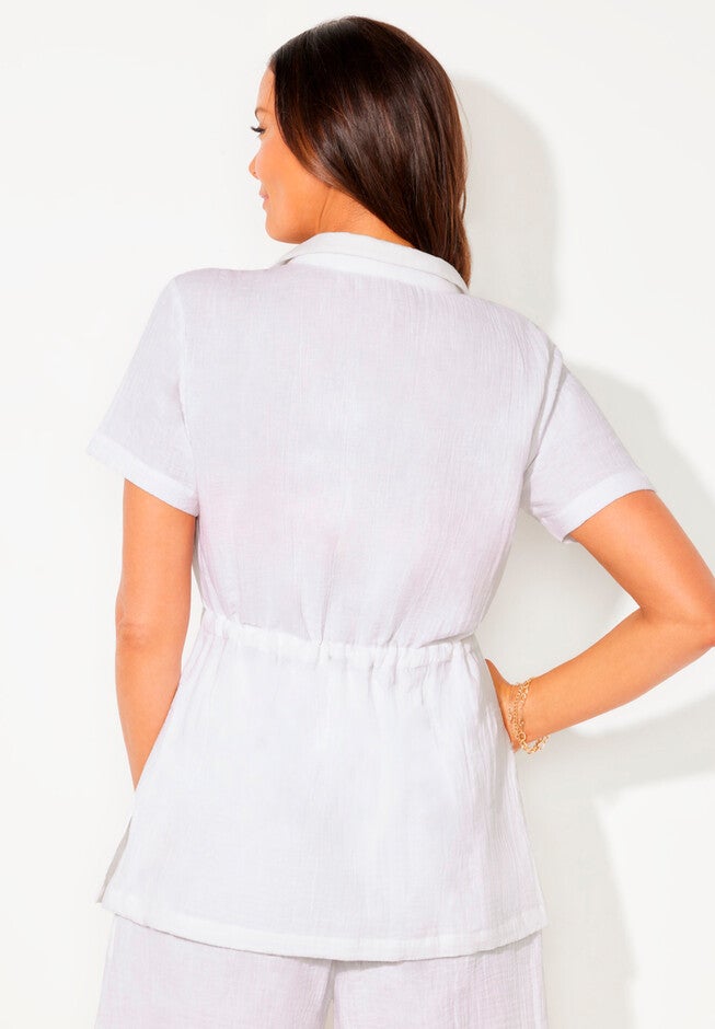 Sun Breeze Button Front Gauze Shirt Cover Up, , on-hover image number null