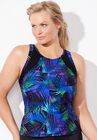 Chlorine Resistant High Neck Racerback Tankini Top, NEON PALM, hi-res image number null