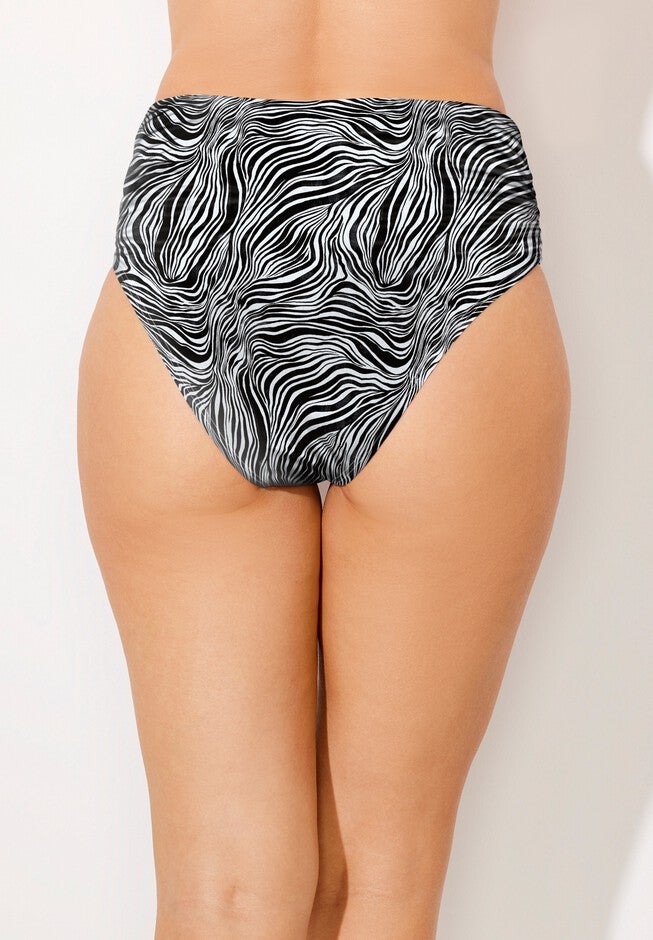 Side Shirred High Waist Swim Brief, ISLAND ZEBRA, alternate image number null