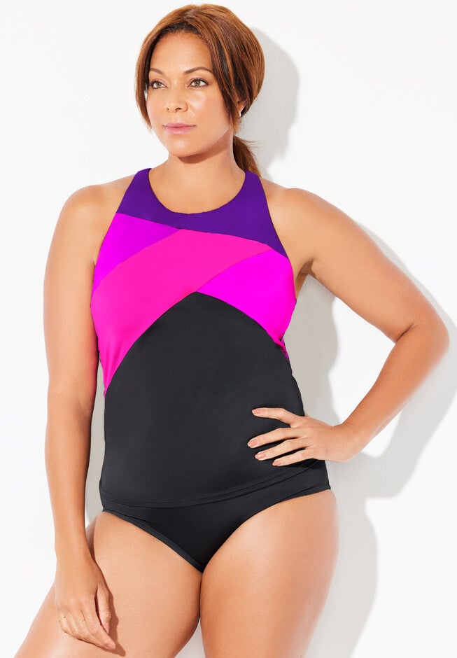 High Neck Colorblock Tankini Set, , hi-res image number 0