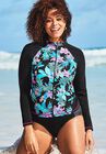 Chlorine Resistant Zip Front Long Sleeve Swim Shirt, , alternate image number null