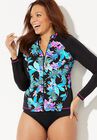 Chlorine Resistant Zip Front Long Sleeve Swim Shirt, , alternate image number null