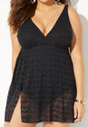 Crochet Side Slit V-Neck Swimdress, , alternate image number null