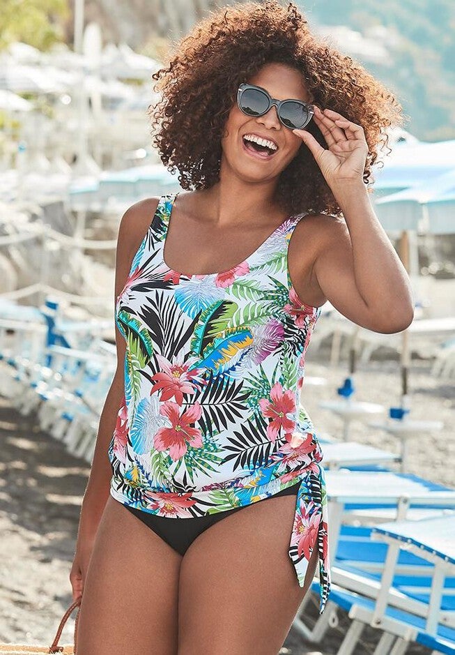 Side Tie Blouson Tankini Set, , hi-res image number null