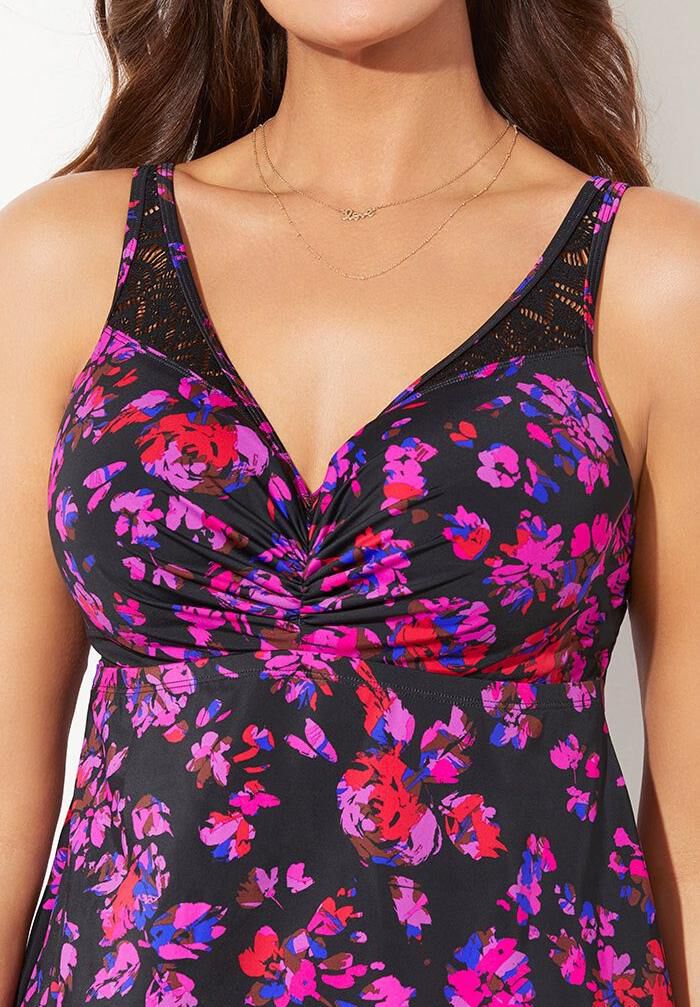 Bra Sized Crochet Underwire Tankini Set with Side Slit Skirt Swimsuits For All