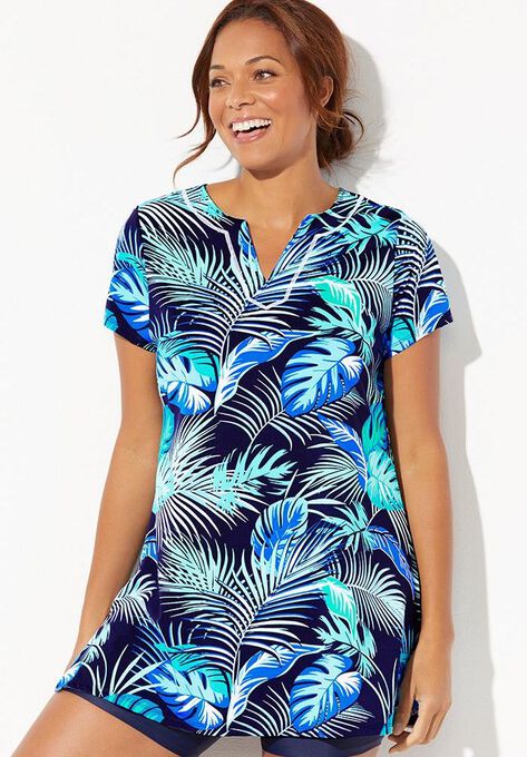 Chlorine Resistant Swim Tunic, NAVY PALM, hi-res image number null