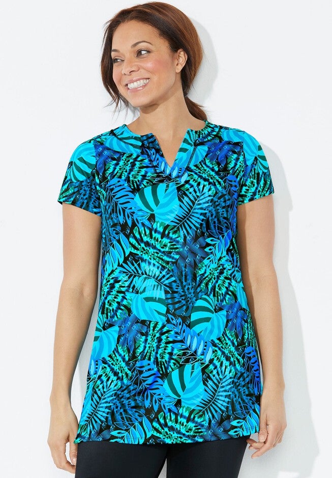 Chlorine Resistant Swim Tunic, GREEN PALM, hi-res image number null