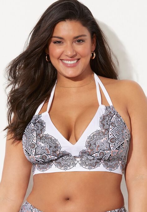 Avenger Halter Bikini Top, FOIL BLACK LACE PRINT, hi-res image number null
