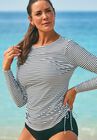 Chlorine Resistant Side-Tie Adjustable Long Sleeve Swim Tee, BLACK STRIPE, hi-res image number null