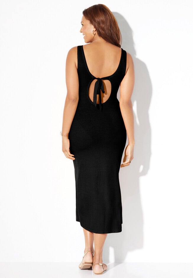 Ribbed Square Neck Tie Back Cover Up Dress, , on-hover image number 1