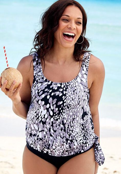 Side Tie Blouson Tankini Top Swimsuits For All