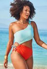 Cup Sized One Shoulder One Piece Swimsuit, GLASS ORANGE, hi-res image number 0