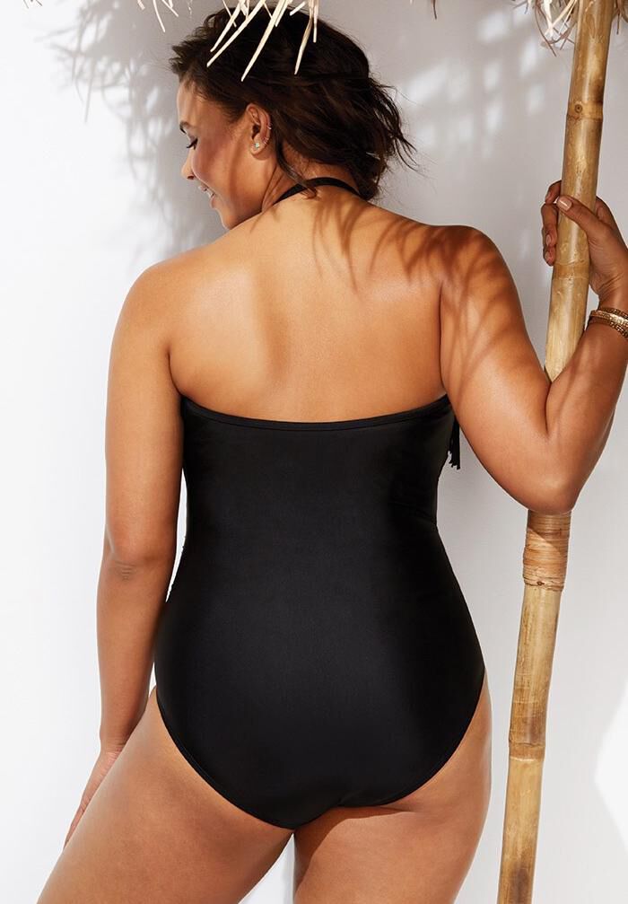 black fringe bandeau swimsuit