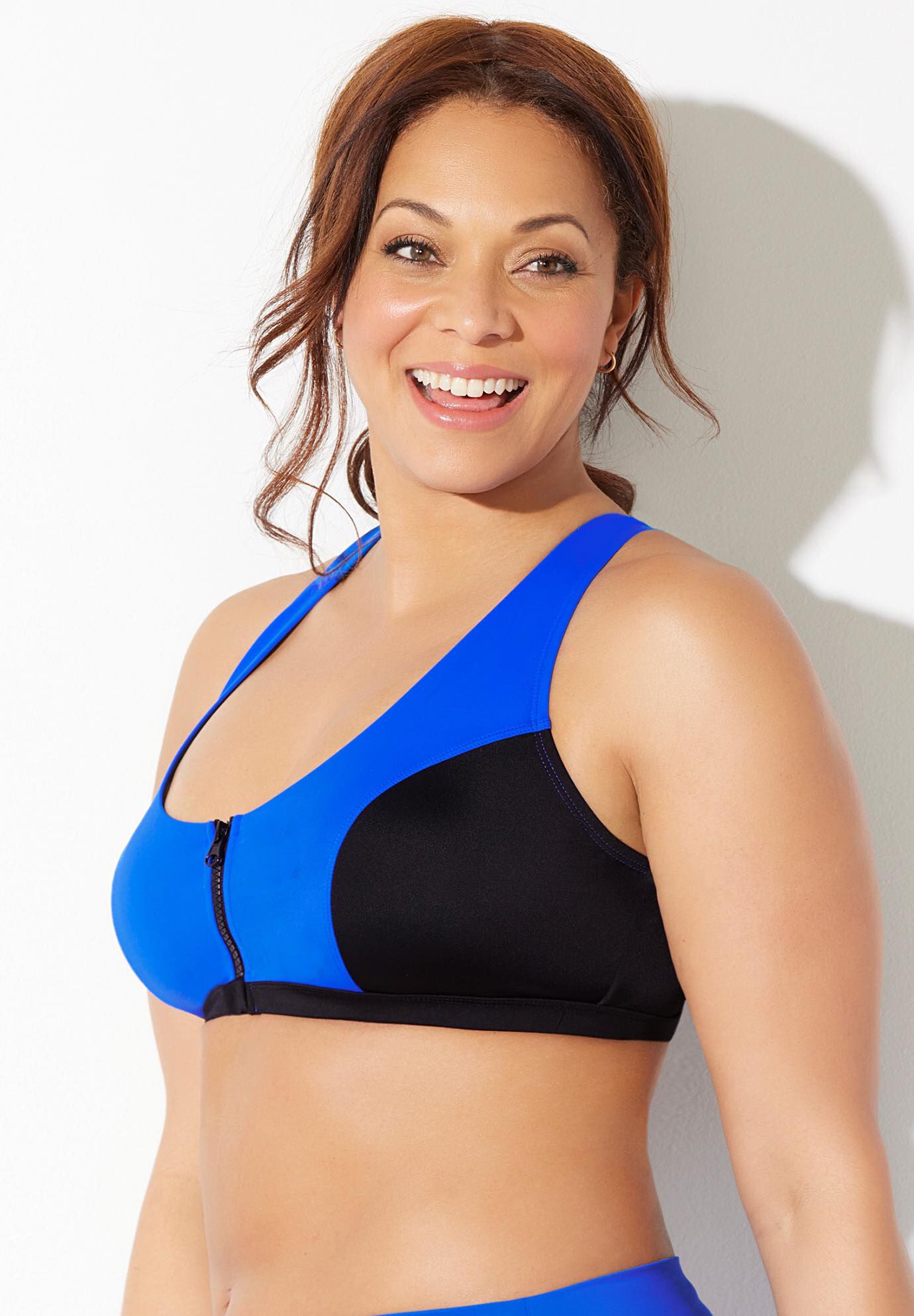 Colorblock Zip Front Bikini Top, , alternate image number null