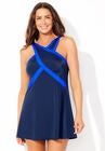 Color Block High Neck Swimdress, NAVY ROYAL, hi-res image number null