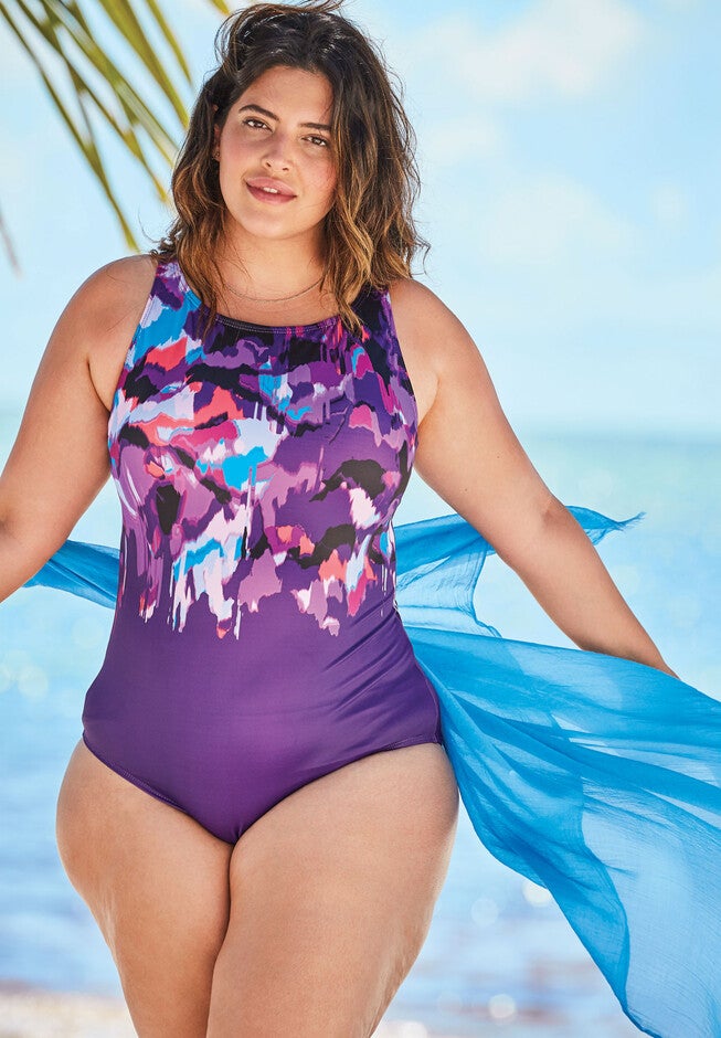 High Neck Open Back One Piece Swimsuit, , alternate image number null