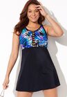 Macrame Knot High Neck Swimdress, MULTI PALM, hi-res image number null